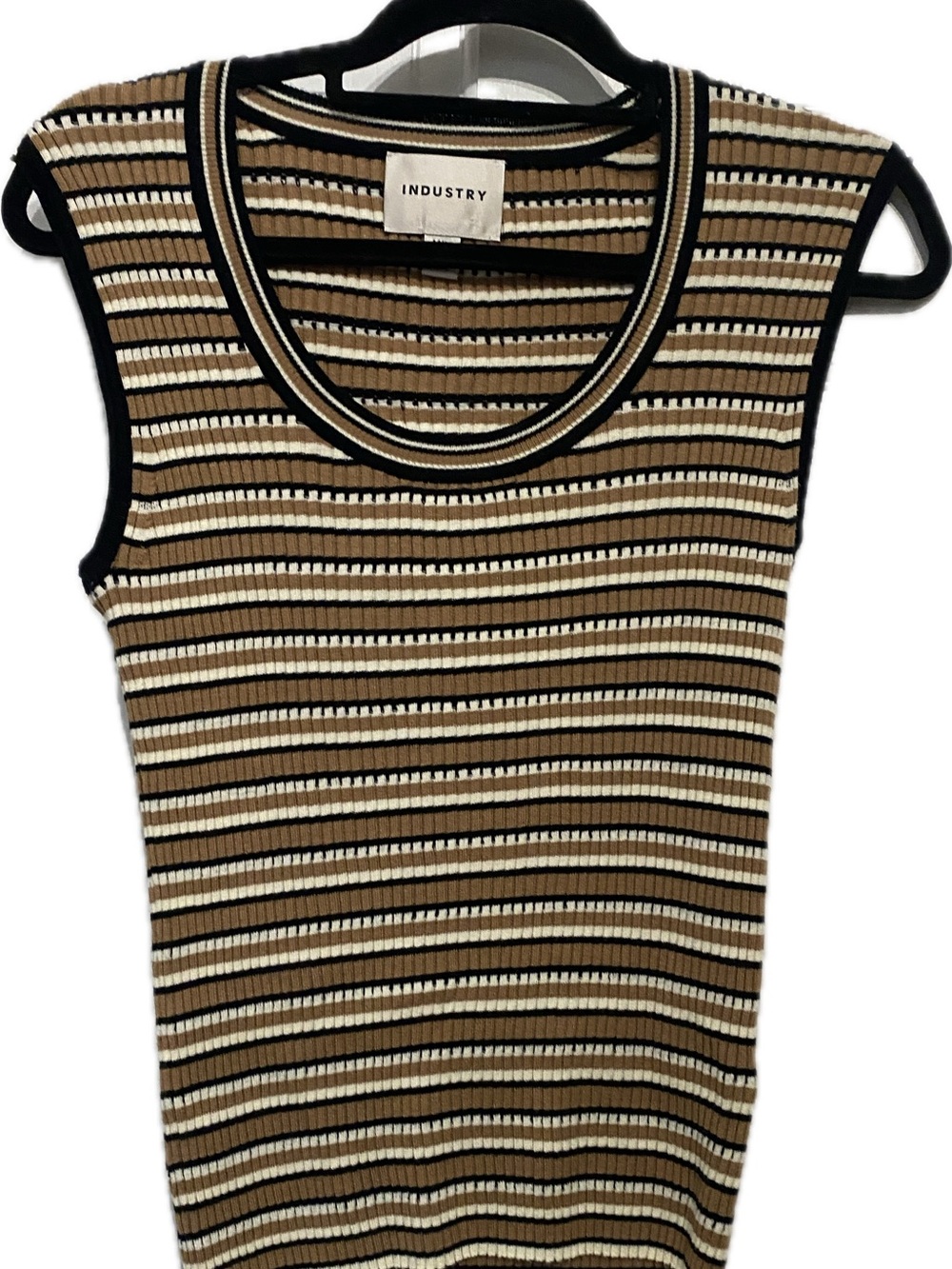 INDUSTRY Striped Ribbed Tank Top in Black and Tan
